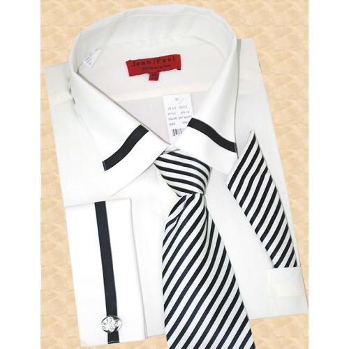 Jean Paul Cream/Black Trimming Shirt/Tie/Hanky Set JPS-14